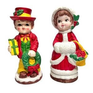 Vintage Dickens Girl and Boy Collectable Banks Bisque Porcelain